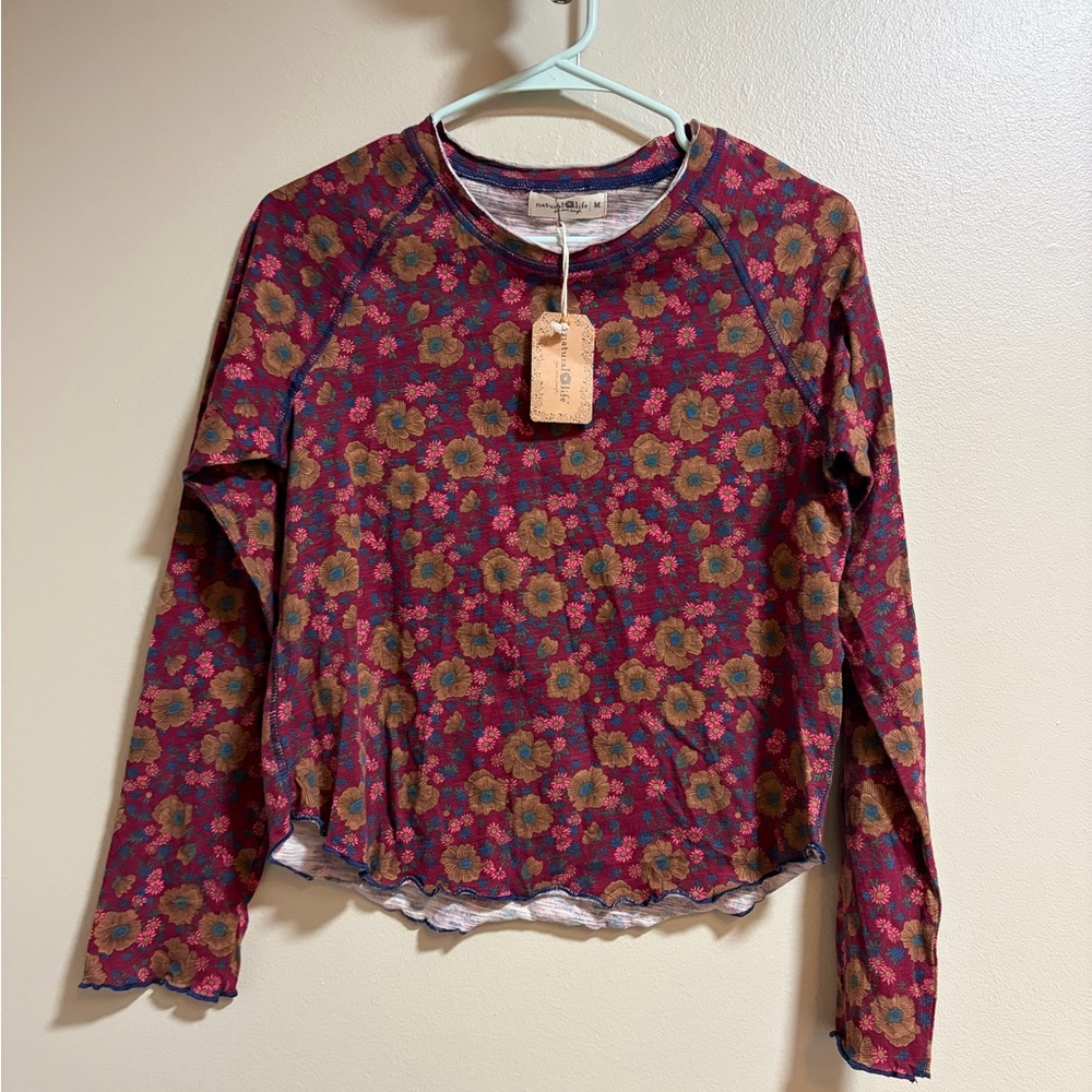 NATURAL LIFE Floral Long Sleeve Top - Red and Yellow